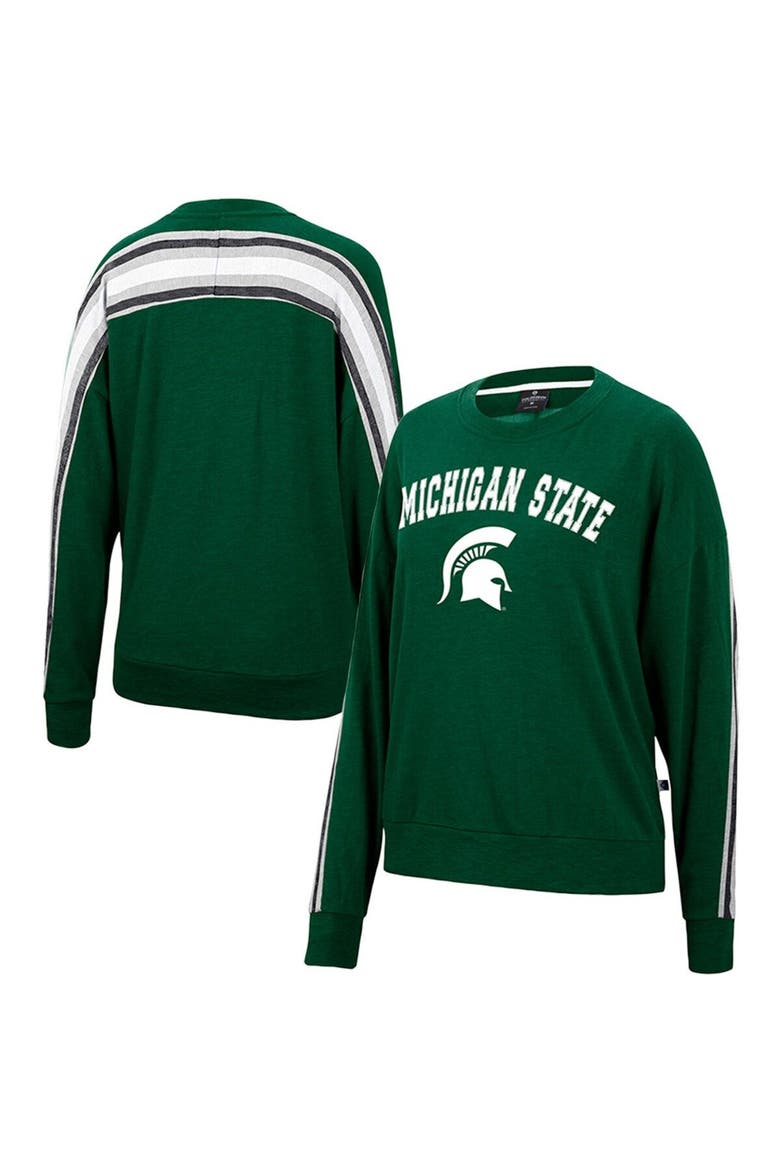 Women's Colosseum Heathered Green Michigan State Spartans Team Oversized Pullover Sweatshirt, Main, color, Green