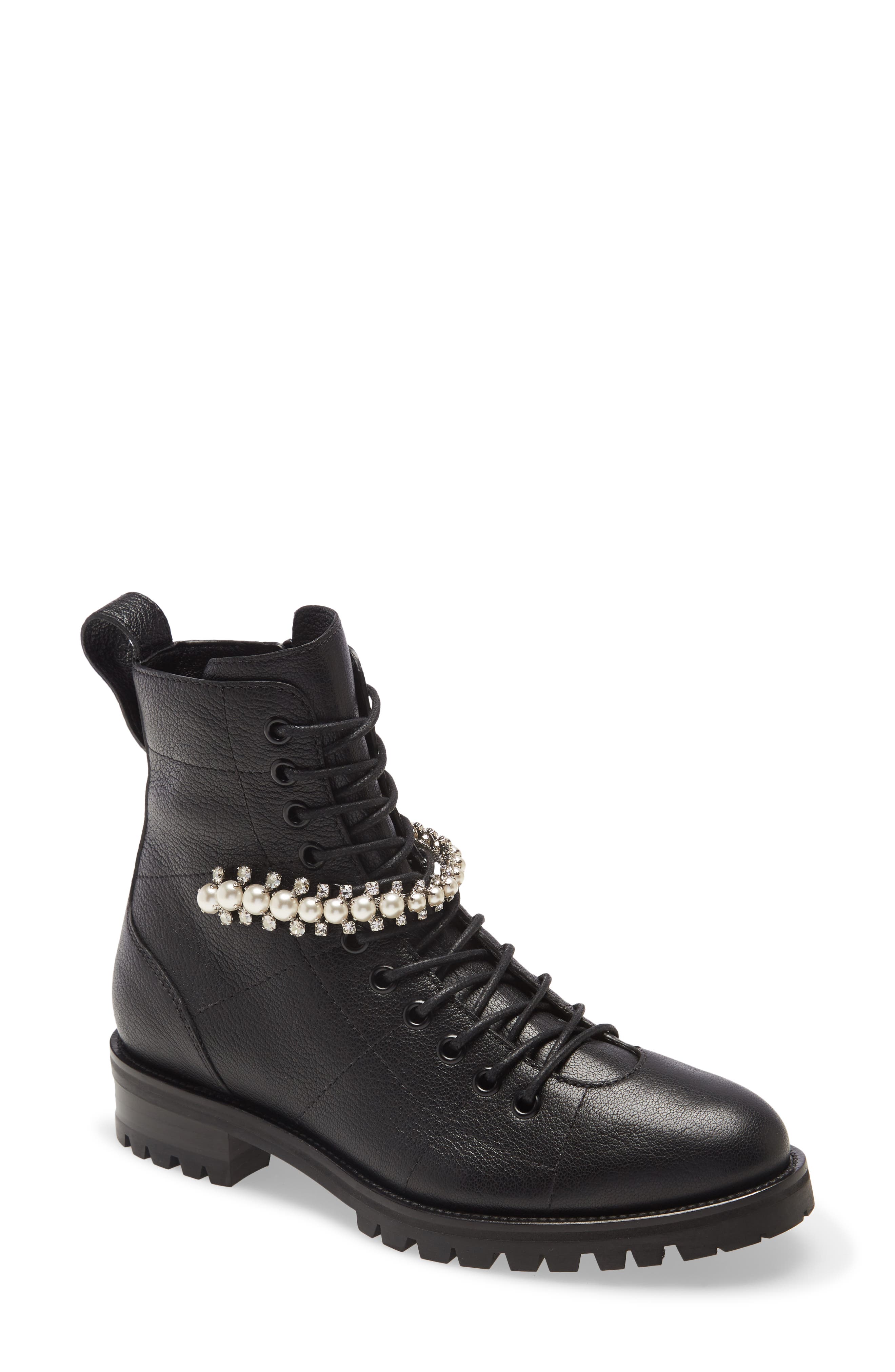 Jimmy Choo Cruz Embellished Combat Boot, Main, color, 
