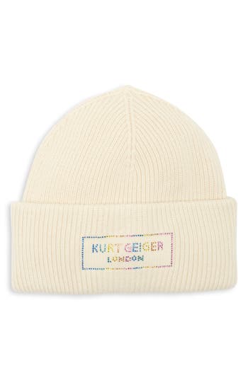 Kurt Geiger London Crystal Logo Beanie In Neutral