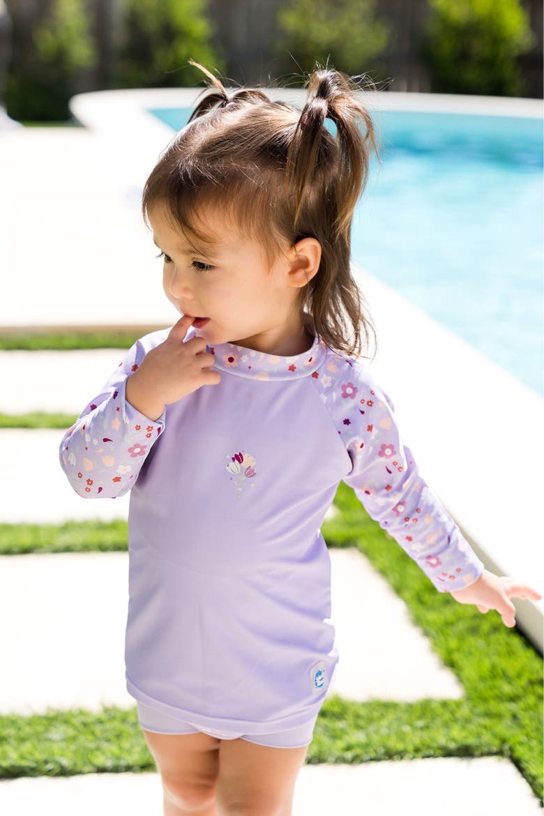 Kids Long Sleeve Rash Guard, Alternate, color, Lilac Spring