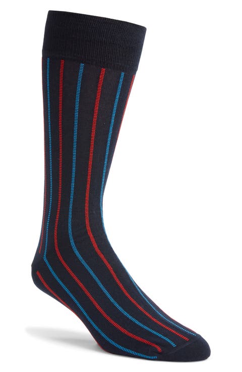 Vertical Stripe Cotton Blend Dress Socks