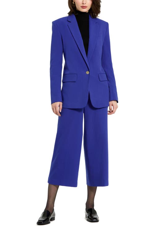 Mac Duggal Classic Tailored Crepe Blazer Jacket In Azure Blue