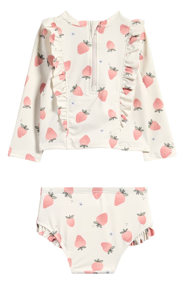 Petit Lem Strawberry Long Sleeve Two-Piece Rashguard Swimsuit, Alternate, color,
