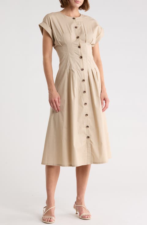 Pintuck Fit and Flare Shirtdress