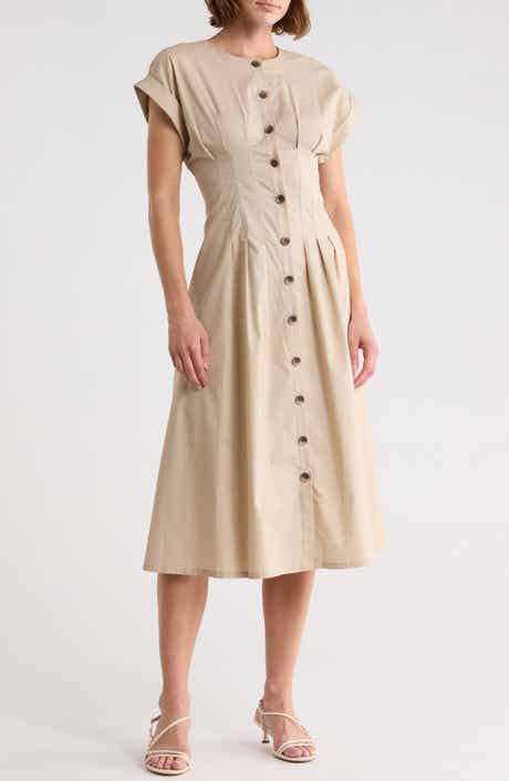 Pintuck Fit and Flare Shirtdress