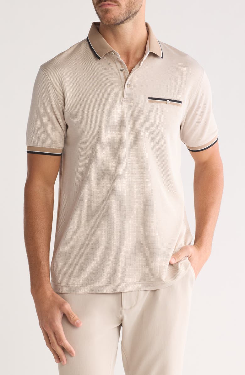 Cactus Man Stretch Solid Tipped Polo, Main, color, Sand
