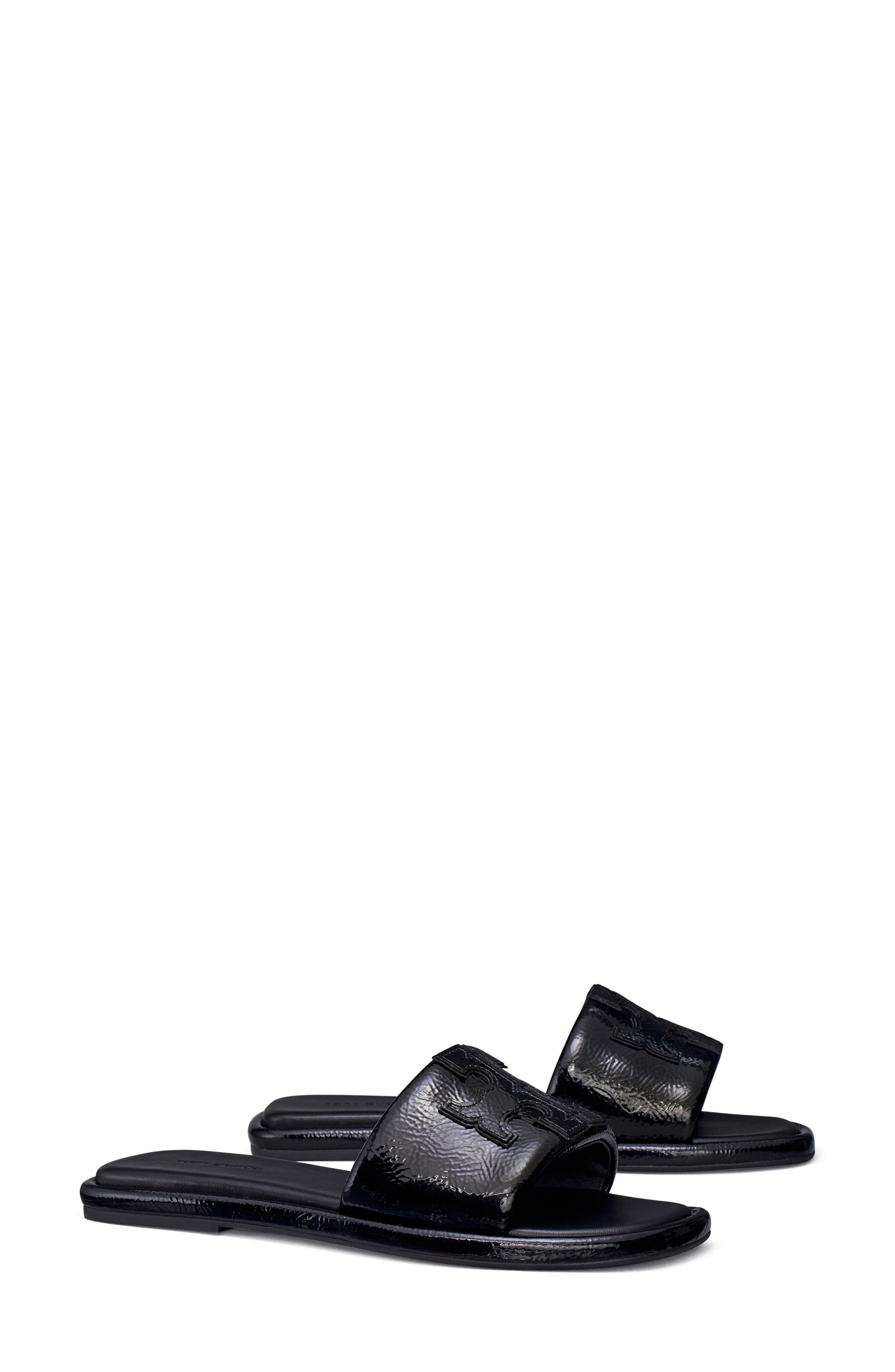 Tory Burch Double-T Leather Sport Slide Sandal, Alternate, color, Perfect Black