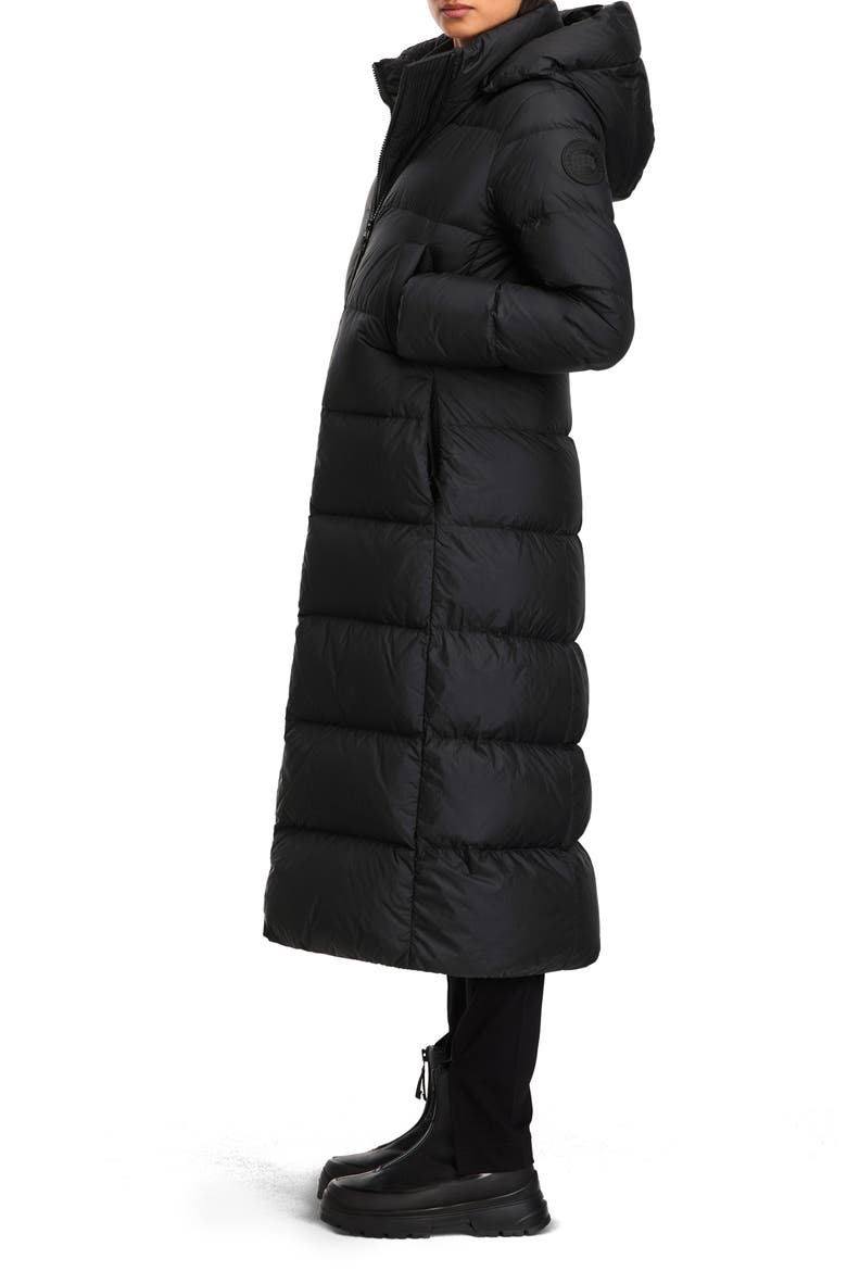 Mystique Tonal Label 750 Fill Power Down Long Puffer Coat, Alternate, color, BLACK