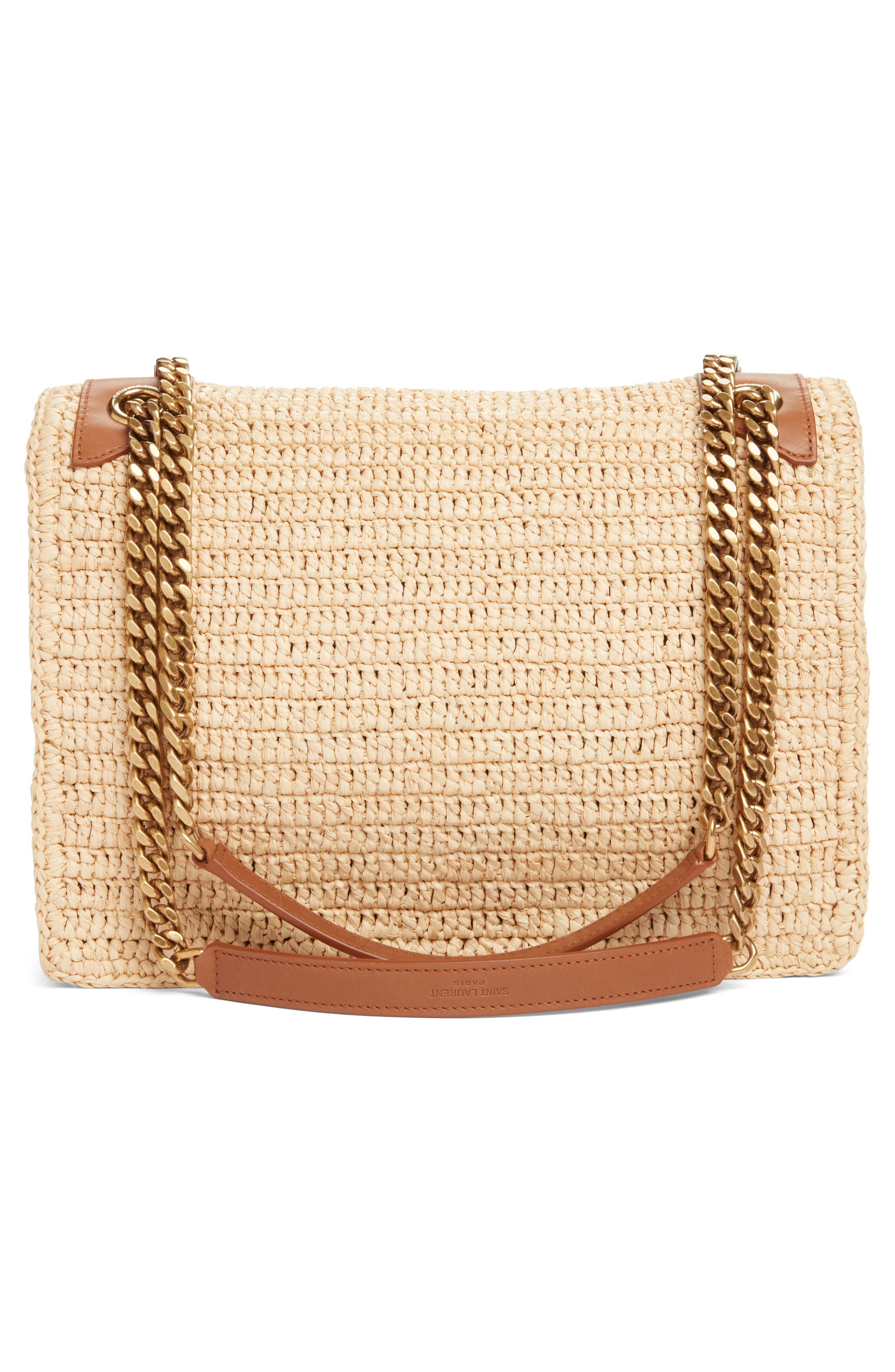 Saint Laurent Medium Niki Woven Raffia Shoulder Bag, Alternate, color, Natural/ Brick