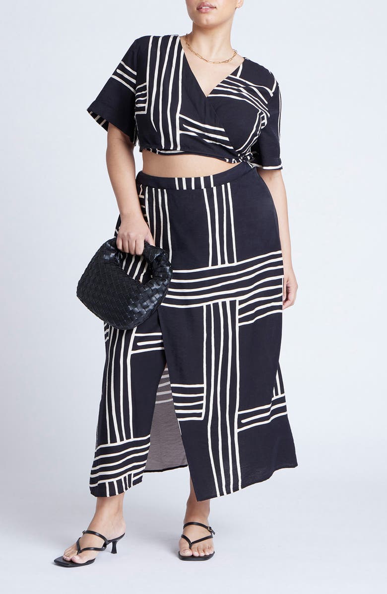 ELOQUII Faux Wrap Midi Skirt, Alternate, color, 