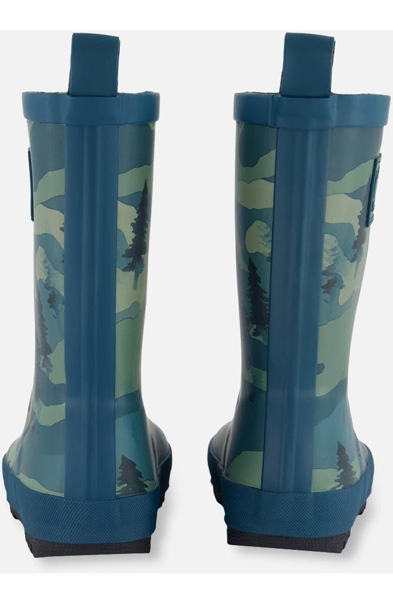 Deux par Deux Baby Boy's Printed Rain Boots Forest Green With Black Pines, Alternate, color,