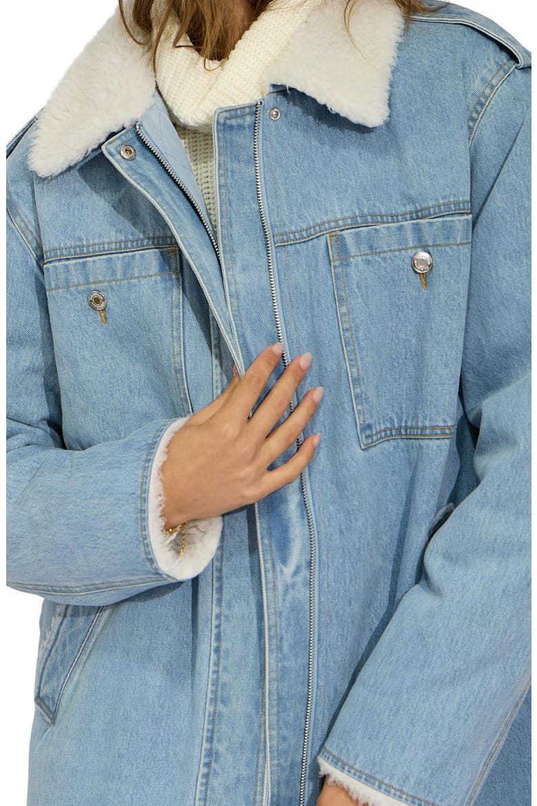 Chill Rider Faux Shearling Lined Denim Coat, Alternate, color, STONEWASH