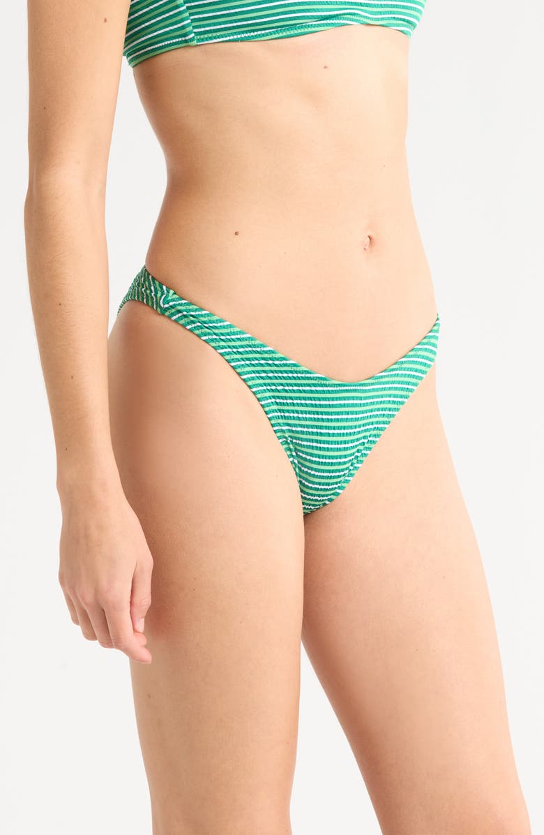 PacSun Emily Stripe High Leg Scoop Bikini Bottoms, Alternate, color, Green White Striped