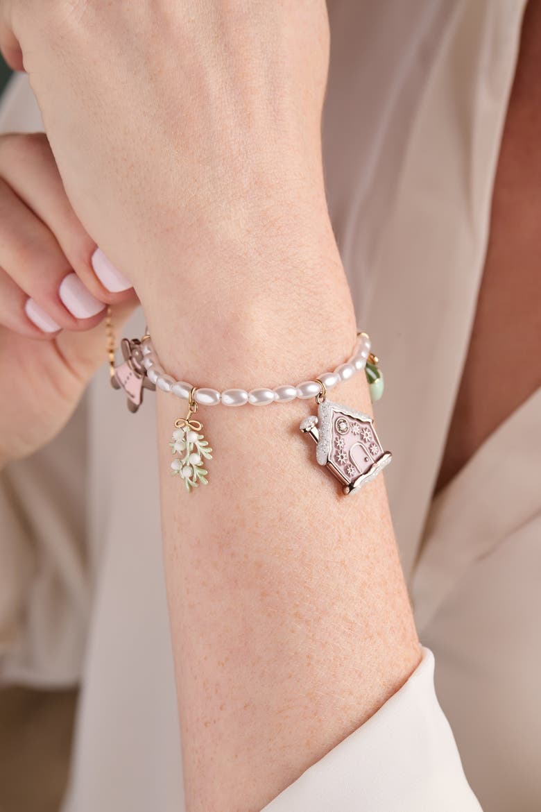 Pink Christmas Beaded Charm Bracelet, Alternate, color, Gold