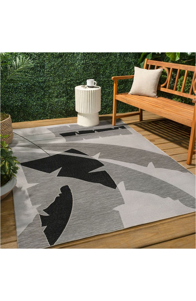 JONATHAN Y Shelby Coastal Vintage Abstract Palm Leaf Indoor/Outdoor Area Rug, Alternate, color, Gray/Cream