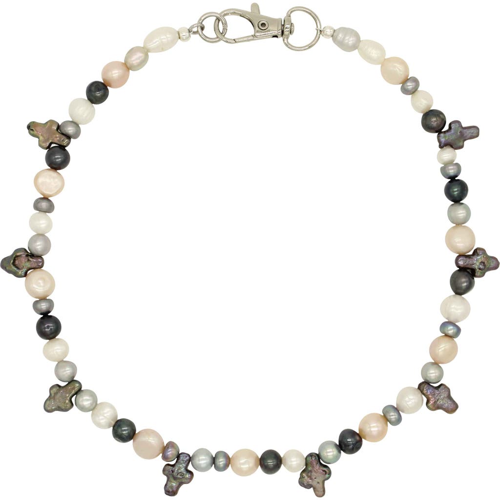 Velvet Luna Mini Pearl Cross Necklace In Multi