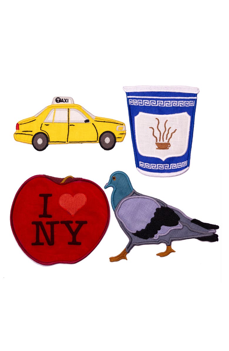 PIECEWORK PUZZLES New York Set of 4 Assorted Linen Cocktail Napkins, Main, color, Light Blue