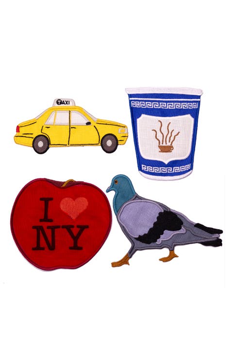 New York Set of 4 Assorted Linen Cocktail Napkins