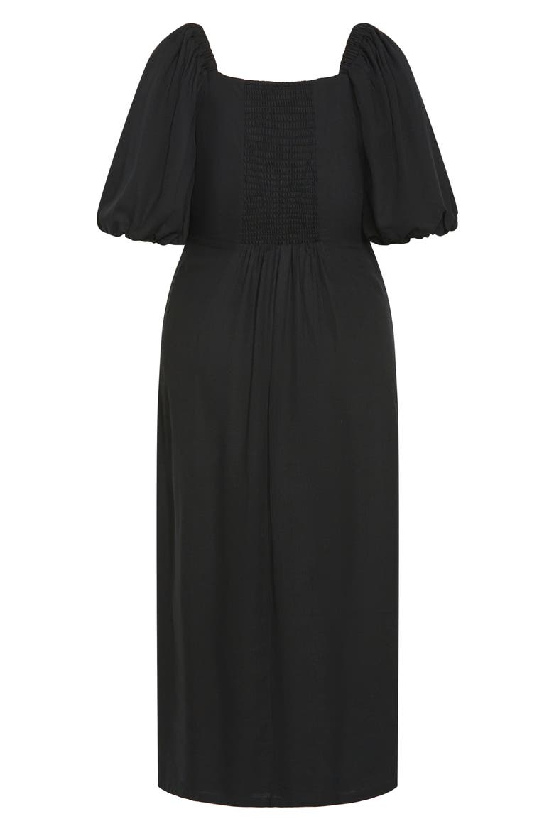 Twist Cutout Puff Sleeve Dress, Alternate, color, BLACK