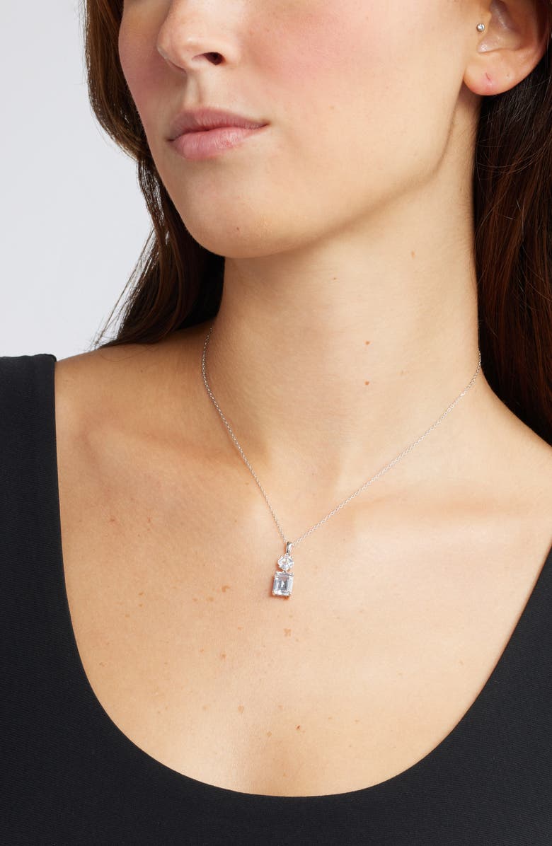 Nordstrom Cubic Zirconia Double Drop Pendant Necklace, Alternate, color, 