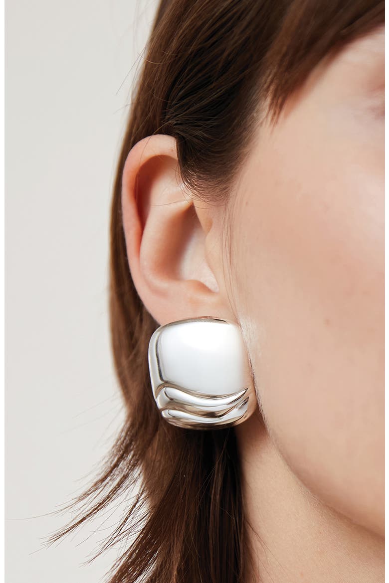Rue Statement Button Earrings, Alternate, color, HIGH POLISH SILVER