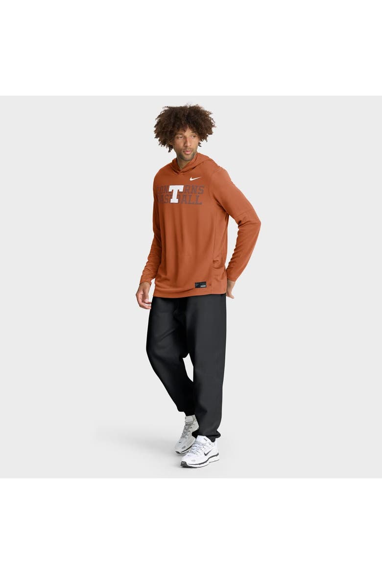 Men's Nike Texas Orange Texas Longhorns Dugout Dri-FIT Long Sleeve Hooded T-Shirt, Alternate, color, Burnt Orange