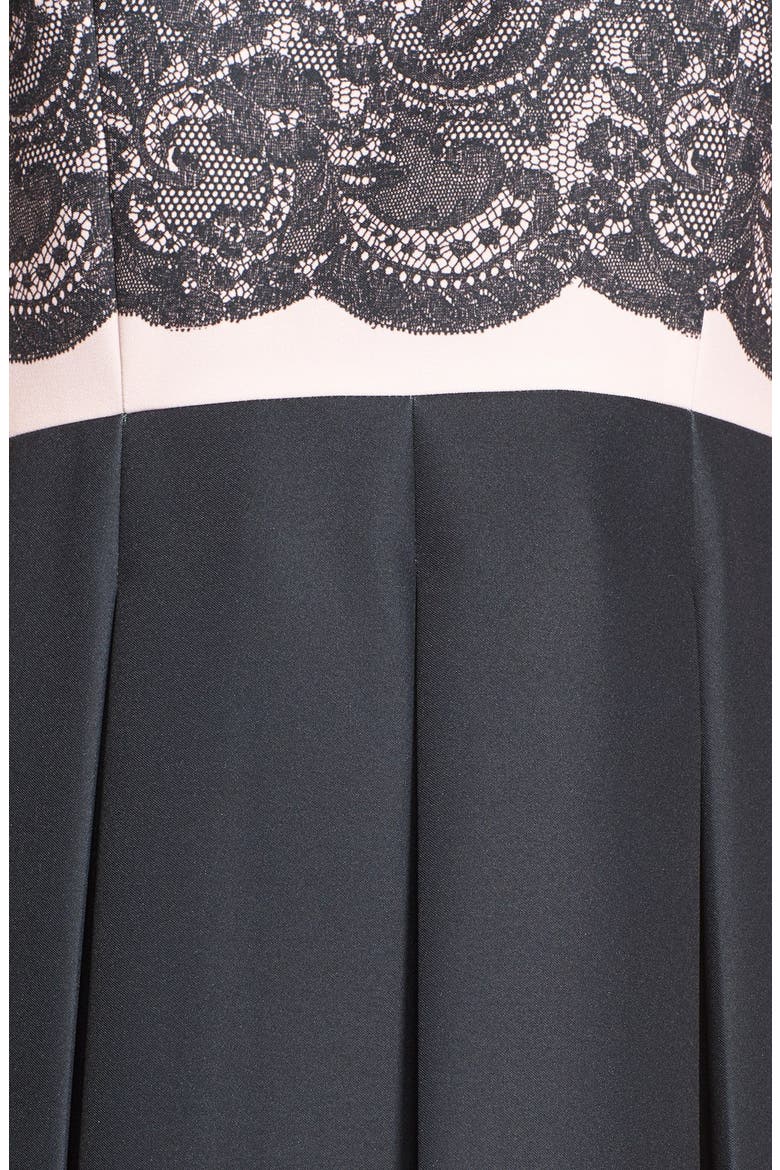 Lace Print Pleated Fit & Flare Dress, Alternate, color, BLACK/ BLUSHDNU