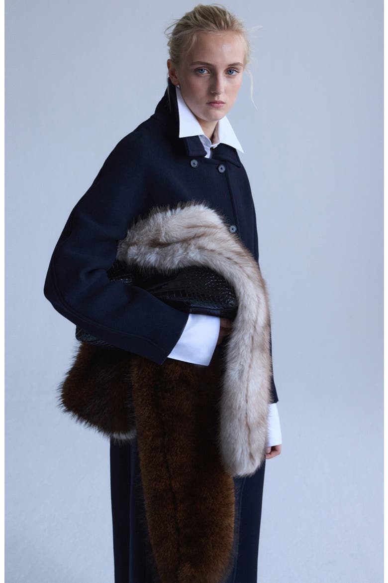 Double Breasted Virgin Wool Blend Coat, Alternate, color, DARK NAVY