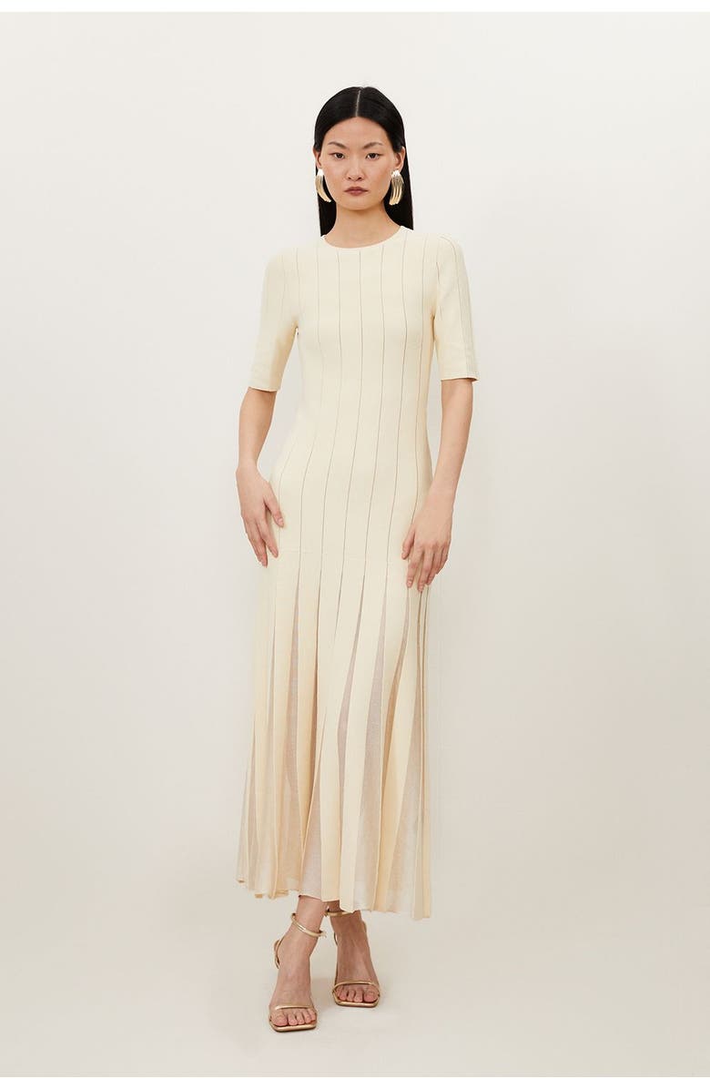 Karen Millen Petite Knit Full Skirt Midi Dress, Main, color, Cream
