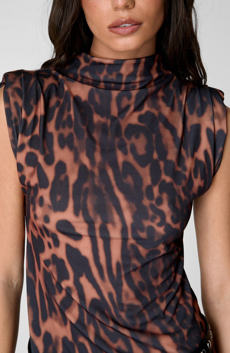 NASTY GAL Printed Mock Neck Shoulder Pad Minidress, Alternate, color, 