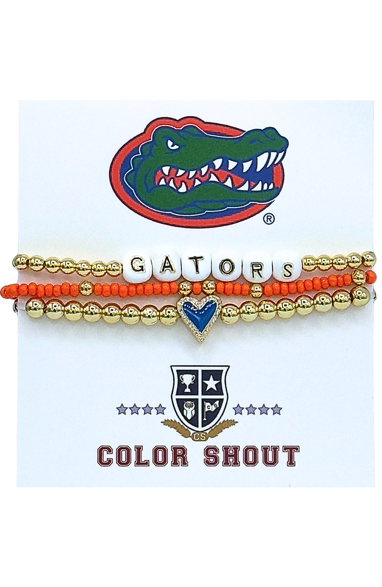 Color Shout University of Florida Love My College Bracelet Stack, Main, color, Yellow Gold