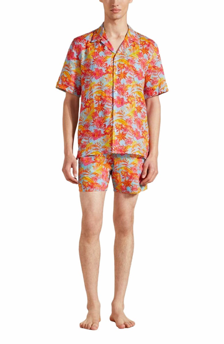 Vilebrequin Men's Bowling Linen Tahiti Flowers Shirt, Main, color,