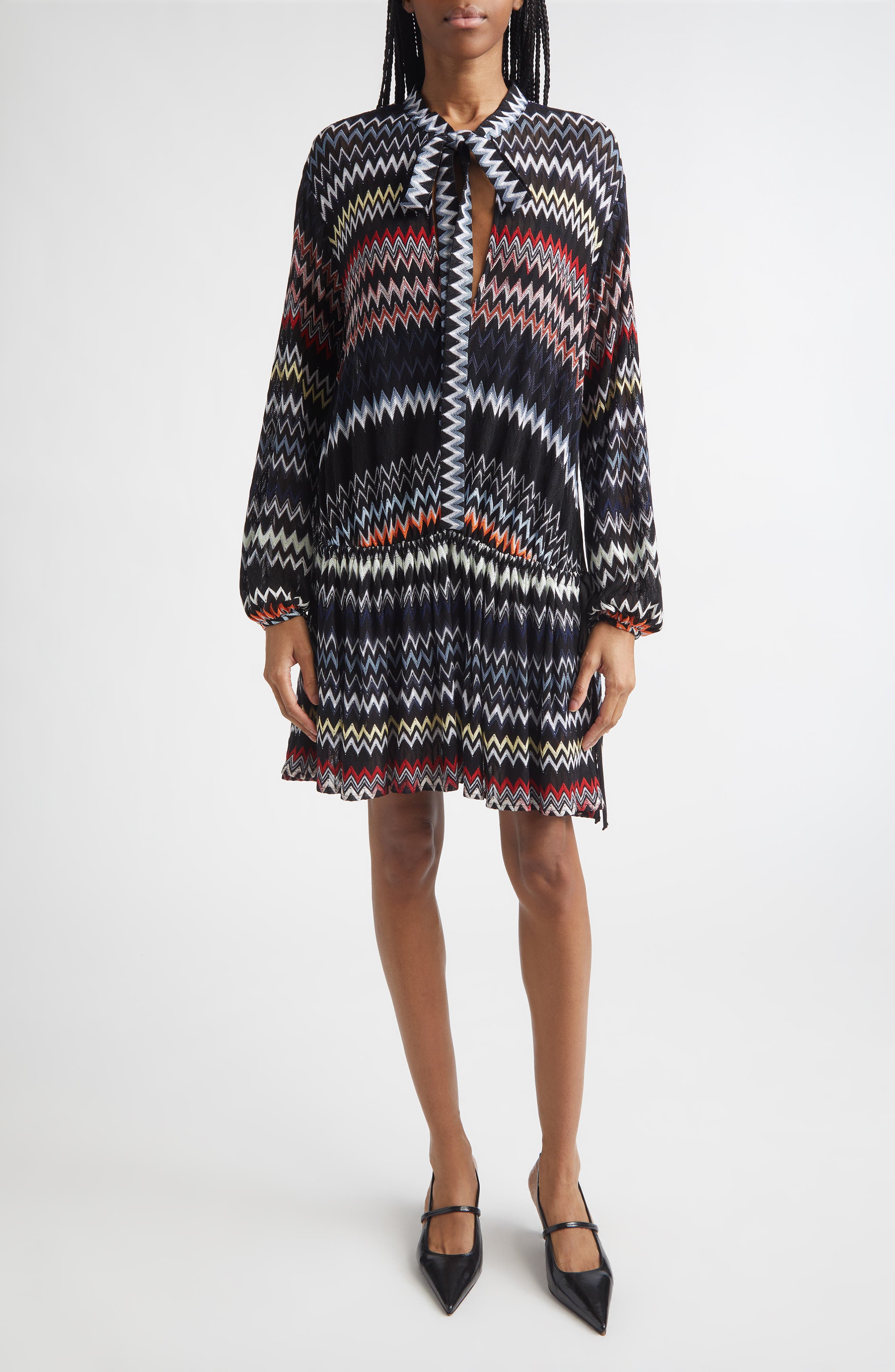 Long Sleeve Zigzag Knit Minidress