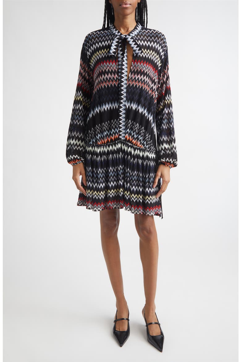 Long Sleeve Zigzag Knit Minidress, Main, color, MULTICOLOR W BLACK BS