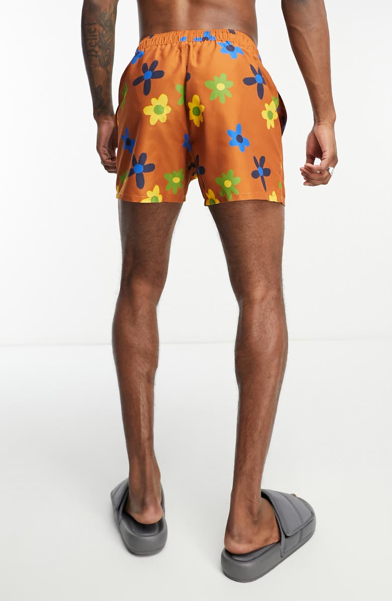 ASOS DESIGN Floral Short Swim Trunks, Alternate, color,
