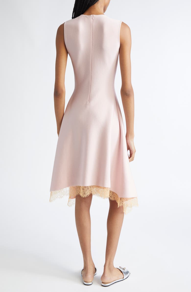 McQueen Lace Trim Asymmetric Wool Blend Knit Dress, Alternate, color, Rose/ Peach