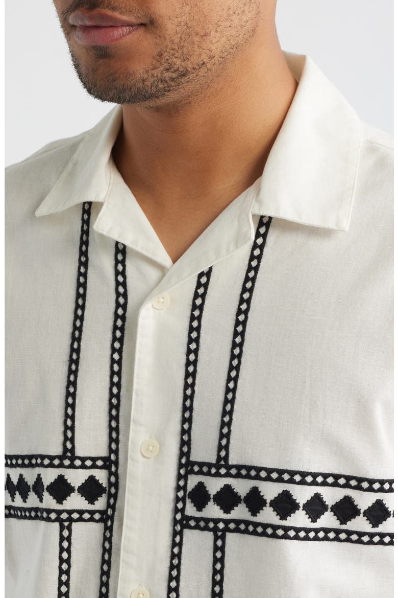Didcot Embroidered Short Sleeve Cotton & Linen Button-Up Shirt, Alternate, color, ECRU / WASHED BLACK