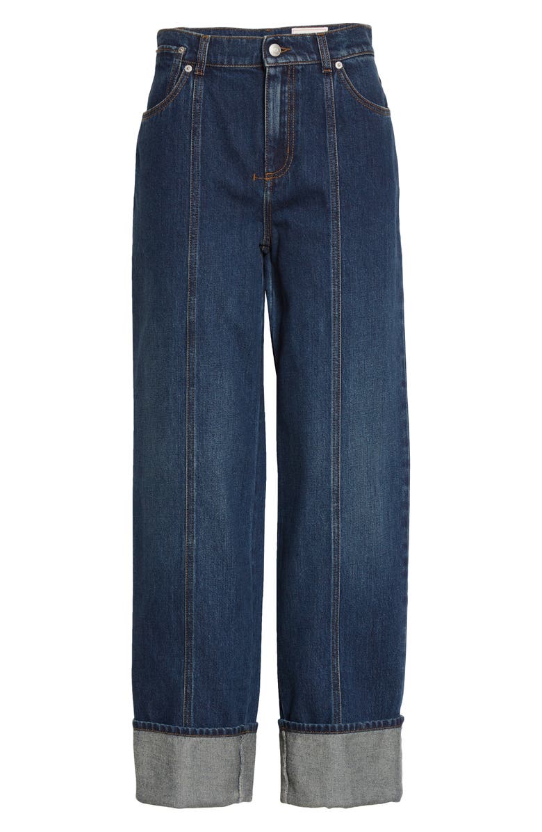 McQueen Alexander McQueen High Waist Cuffed Denim Pants, Alternate, color, 