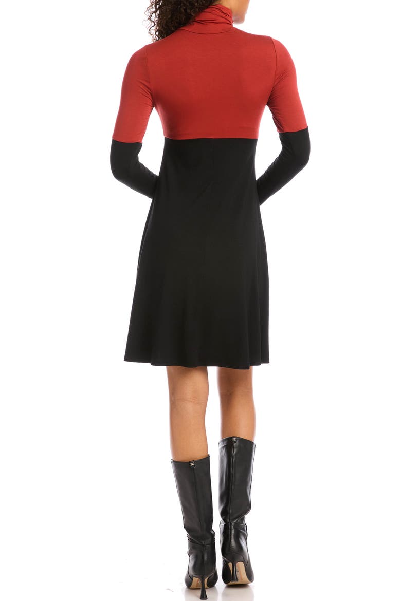Colorblock Long Sleeve Turtleneck Jersey Dress, Alternate, color, BLACK WITH BRICK