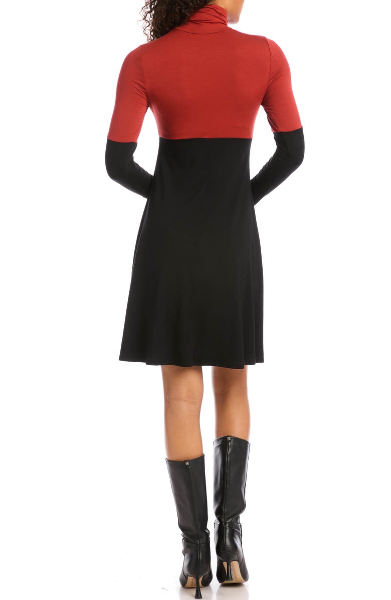Karen Kane Colorblock Long Sleeve Turtleneck Jersey Dress, Alternate, color, Black With Brick