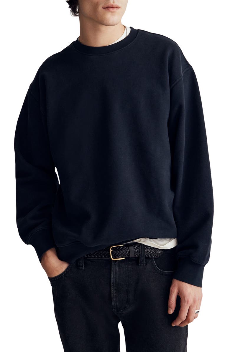 Madewell Brushed Terry Crewneck Sweatshirt, Main, color, True Black