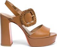 Santoni Leather High-Heel Sandal with Woven Buckle