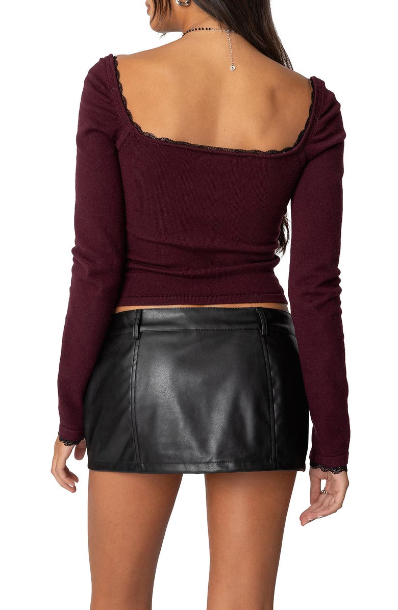EDIKTED Ansley Cable Knit Crop Top, Alternate, color, Burgundy