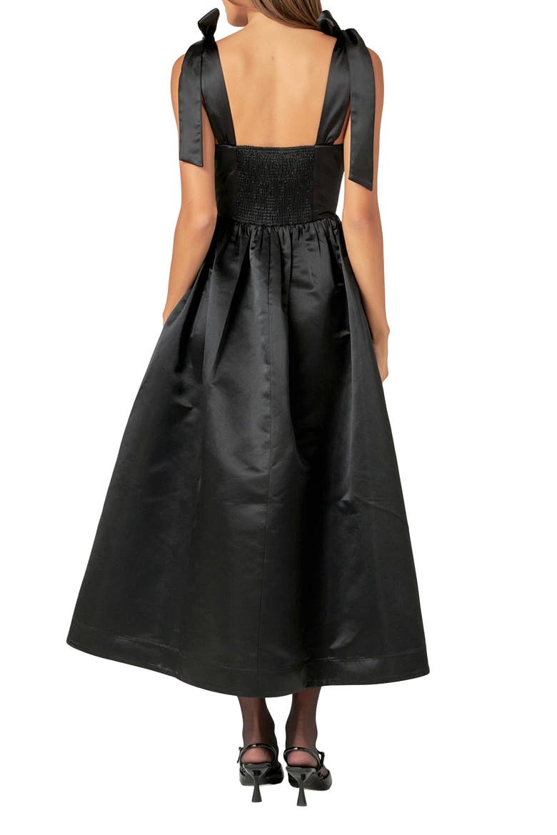 Bow Strap Satin Midi Dress, Alternate, color, BLACK