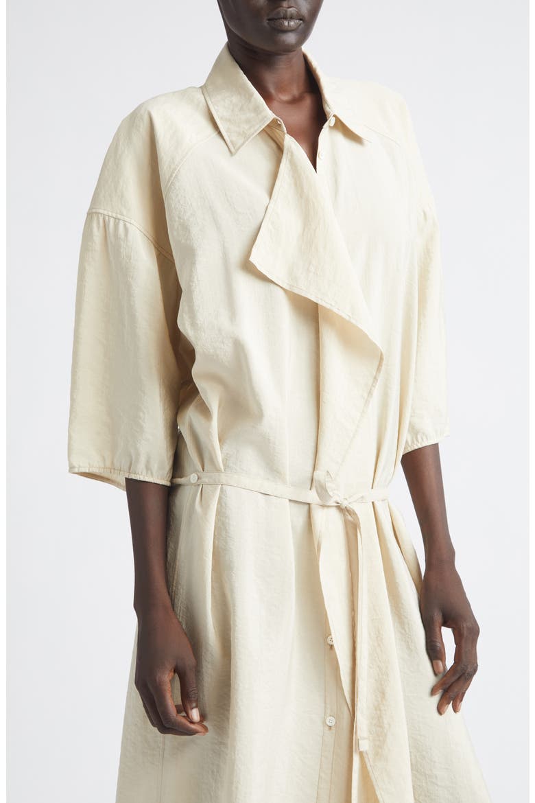 Asymmetric Silk Blend Shirtdress, Alternate, color, OAT MILK