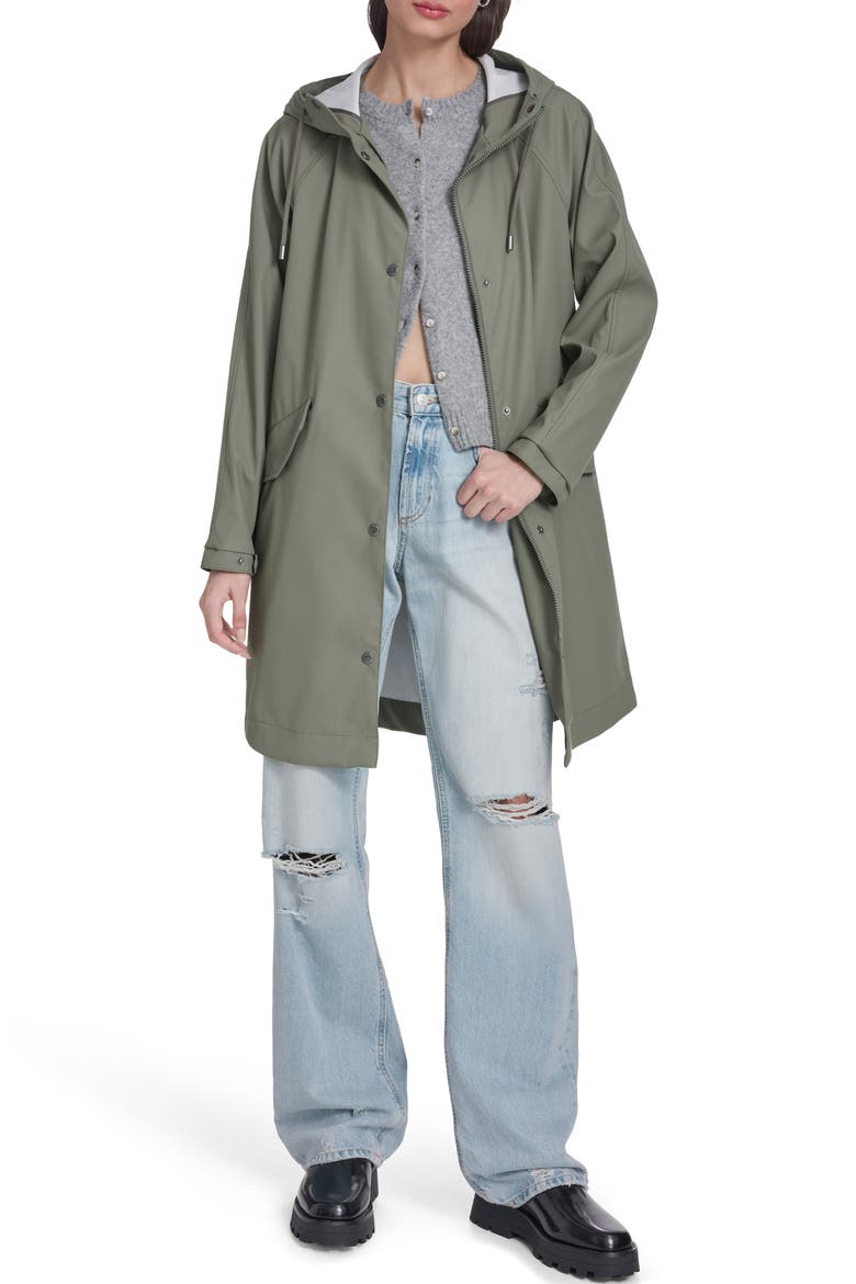 Water Resistant Hooded Long Rain Jacket, Alternate, color, SAGE