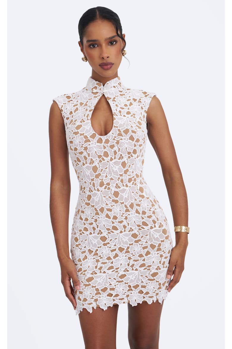 Quinley Cotton Lace Teardrop Neckline Mini Dress, Main, color, White