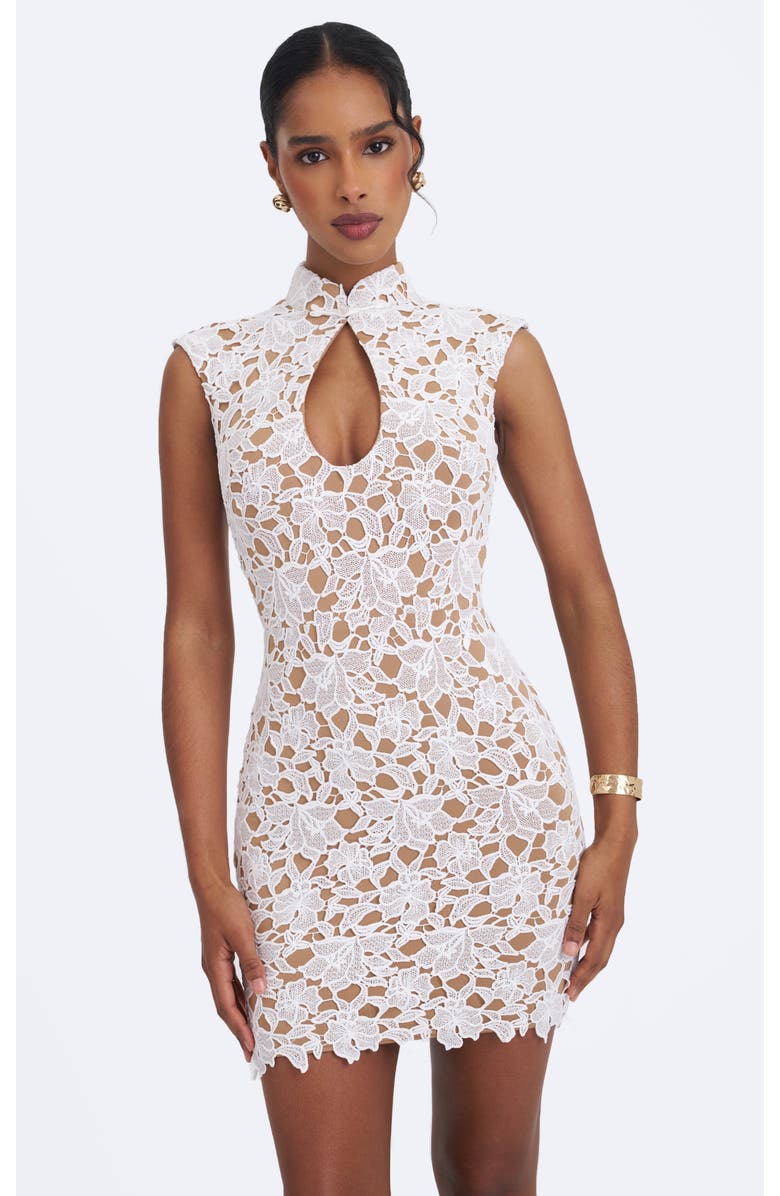 Miss Circle Quinley Cotton Lace Teardrop Neckline Mini Dress, Main, color, White