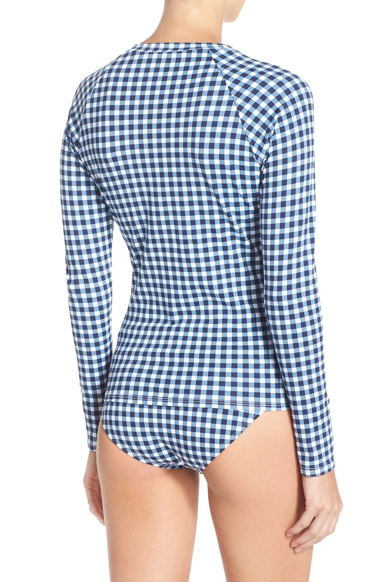 Gingham Rashguard, Alternate, color, MARE BLUE/ WHITE
