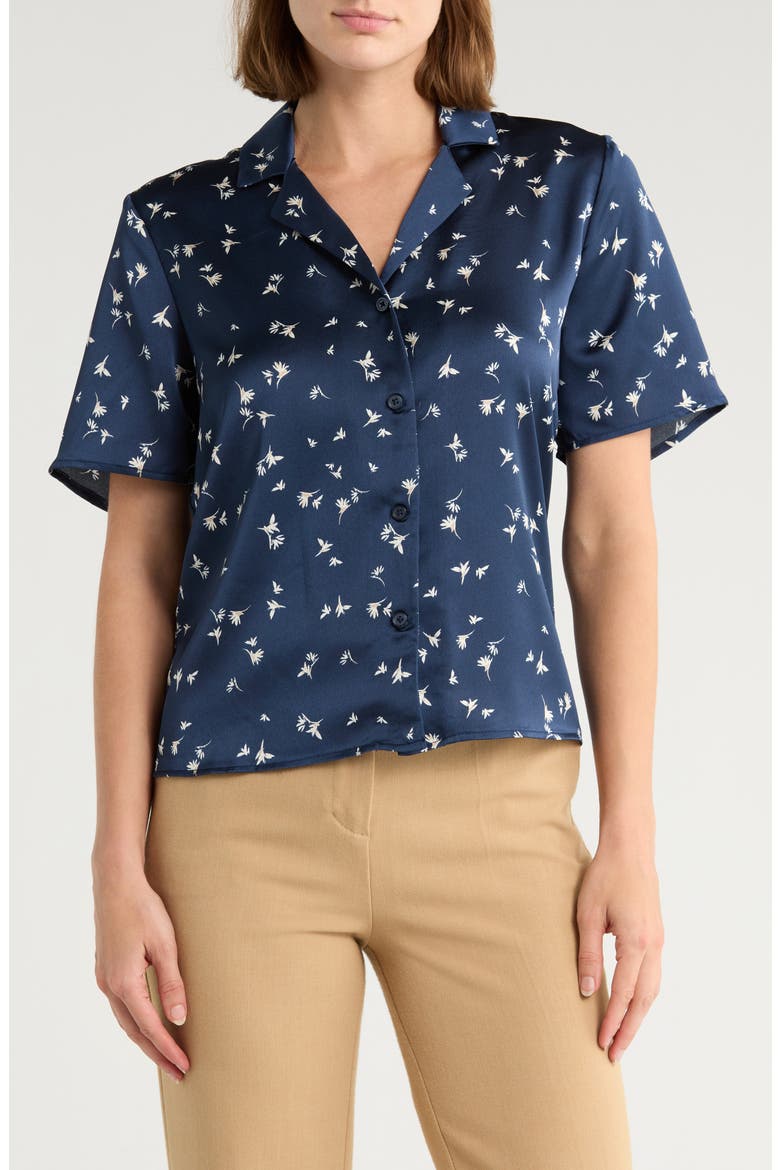 Printed Camp Shirt, Main, color, BLUE/ FALLING FLOWERS